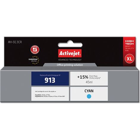 Activejet AH-913CR ink (replacement for HP 913 F6T77AE Premium 45 ml cyan) (1/2)