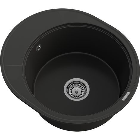 Évier Rond en Granit avec Égouttoir Latéral Réversible Granitan Ramis Noir avec Siphon Chromé 1 Bac (1/5)