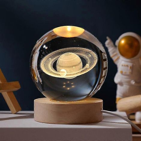 Glowing Plantaire Galaxie Astronaute Boule De Cristal Veilleuses Usb Puissance Chaude/rgb Lampe De Chevet Enfant Cadeau Veilleuse 6cm, Saturne