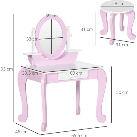Ensemble coiffeuse enfant (avec miroir et tabouret), convient aux enfants de 3 à 6 ans, rose (1/5)