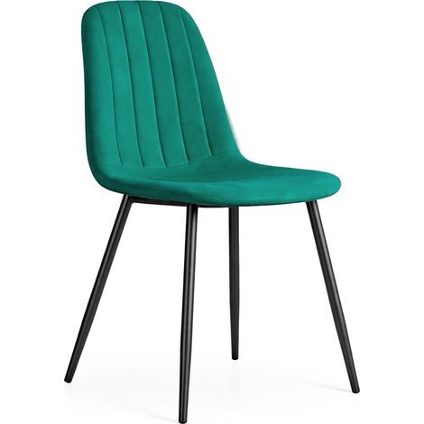 Sedia in velluto trapuntata LUMO Verde Bottiglia gambe nere (1/5)