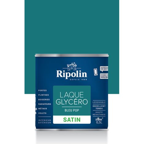 Ripolin – Laque glycéro satin bleu pop 0,5 L – Peinture anti humidité pour boiseries et structures métalliques – Résistance accrue et tendu parfait