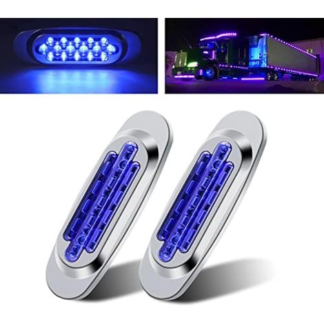 Biqing [High/Low Beam] 2PCS LEDs Feux de Gabarit pour Remorque 24V Bleu, 6.4" Feux de Position Latéraux Feu Latéral Ampoule avec Lunette Chromée pour Voiture Véhicule Camion Remorque Caravane (1/5)