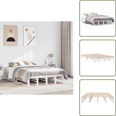 Massivholzbett ohne Matratze Weiß 140x200 cm Kiefernholz - Bettrahmen - Bettgestell - Bett - Holzbett (1/5)