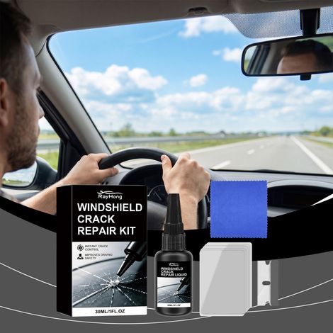 Windschutzscheiben-Reparaturset für klare Sicht im Alltag - Auto-Windschutzscheiben-Reparaturflüssigkeitsset (30 ml) - Enthält 1 Tuch, 1 Schaber und 5 Härterfolien. -- DE (1/5)