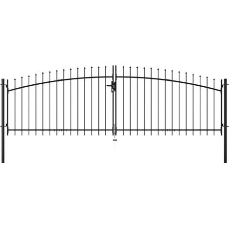 Vidaxl – Double portail fer et acier 400x200 cm – Ouverture battante – Barres verticales avec pointes de lance – Résistant à la corrosion