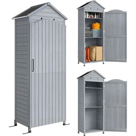 Abri de jardin en bois, extra haut, avec étagère réglable, porte magnétique, ventilation du toit galvanisé (1/5)