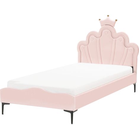 Cama LED con somier moderna tapizado de terciopelo infantil somier de láminas rosa 90 x 200 cm Rubien
