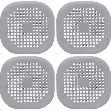 Lot de 4 bouchons de bonde anti-cheveux en silicone avec ventouse, pour douche, salle de bain et cuisine, 14 cm (5,5 pouces). Filtre/bouchon de baignoire carré plat en caoutchouc. (1/5)