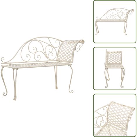 The Living Store Chaise longue de jardin 128 cm Métal Antique Blanc - Chaise longue métallique (1/5)