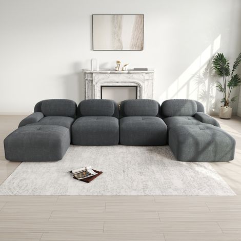 Sofá modular esquinero 388x178x75 cm gris en pana sin montaje y con diseño ergonómico (1/5)