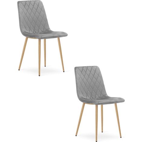 Set di 2 sedie Turin in velluto grigio chiaro e metallo effetto legno (1/5)