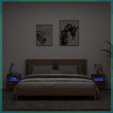 Meuble TV mural - 837178 - chêne fumé - éclairage LED - lot de 2 (40x30x40 cm) (1/5)