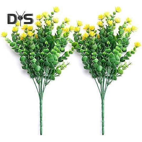 Lot de 2 fleurs artificielles réalistes et éclatantes, pour la décoration de votre maison, jardin ou extérieur.jaune (1/5)