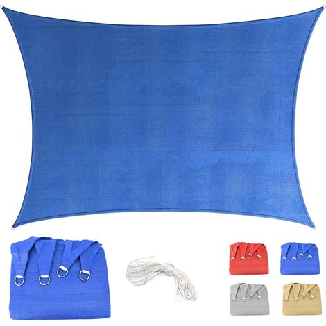 Voile d'ombrage 2.5x3m Rectangulaire Respirant Toile Ombrage HDPE Protection UV 95% pour Patio Jardin Terrasse Extérieur Balcon avec Corde, Bleu (Tailles sur Mesure Disponibles) (1/5)