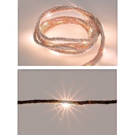 Guirlande Fixe A Piles 10 Leds Corde De Jute Lumière Blanche Chaude 1,10m (1/3)