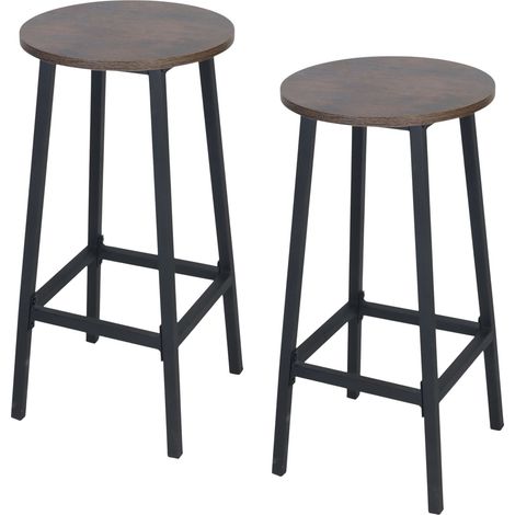 Relaxdays Barhocker, 2er Set, HxD: 65 x 32 cm, Fußstütze, Holzoptik & Metall, Industrial, Barstuhl Küche, braun/schwarz
