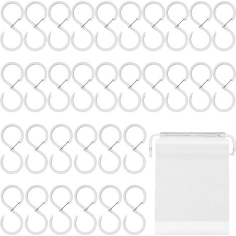 Lot de 12 Crochets En Forme De S Et 1 Sac De Rangement, Crochet Anti-Chute, Crochet Polyvalent, Crochet En Plastique, Adapté Pour La Cuisine, La Salle De Bain, Le Jardin. (1/5)