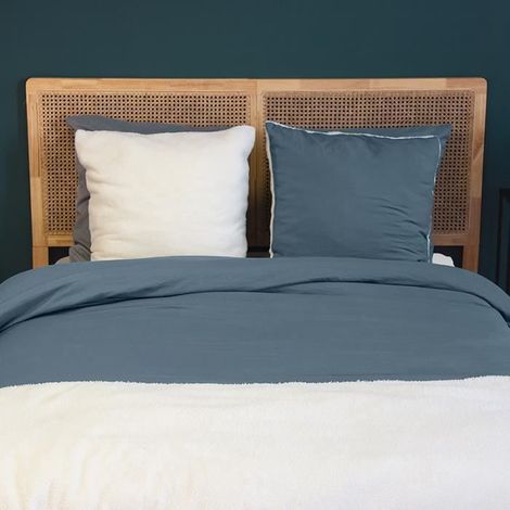 Parure de lit Unie - COTE DECO - Housse de Couette 220x240 cm - 2 Taies d'oreiller - Sherpa Microfibre - Bleu