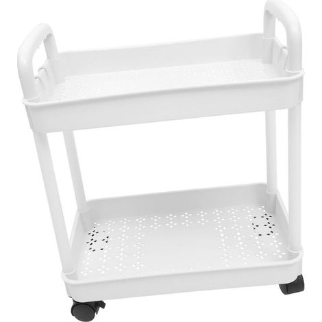 Porte de chariot à double niveau, étagère de rangement mobile à double panier - Blanc (1/5)