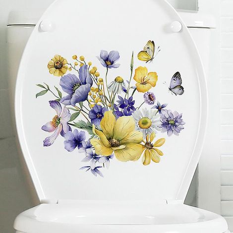 2pcs Autocollant De Toilette Fleur Tropicale Papillon, Sticker Mural Drle Pour Wc, Salle De Bain, Cuisine, Pvc (1/5)