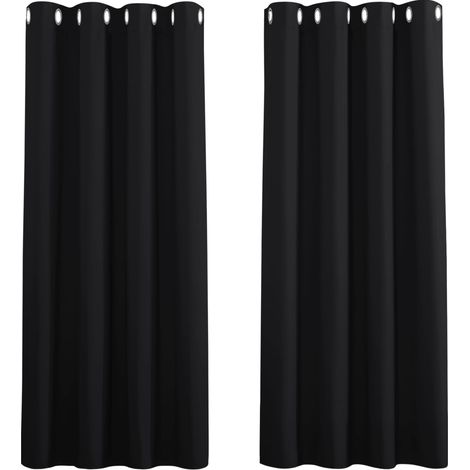 Rideaux Occultant pour Chambre - Double Rideau Isolation Thermique de Fenêtre Maison / Tissu Solid Lourd pour, Lot de 2 ,100 XH 200 cm,Noir (1/5)