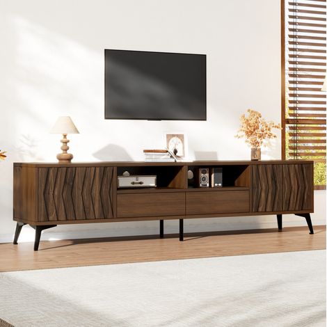Mueble TV con almacenaje 180x35x45 cm en aglomerado nogal para TV de 75 pulgadas - CHICFURN (1/5)