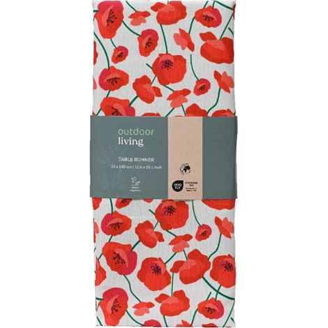 Camino de mesa decorativo 32x140 cm rojo y blanco con amapolas