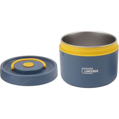 Boîte à lunch Bento isotherme en acier inoxydable 550 ml, empilable, à 2 étages, ronde, étanche, compatible micro-ondes, bleu profond (1/5)