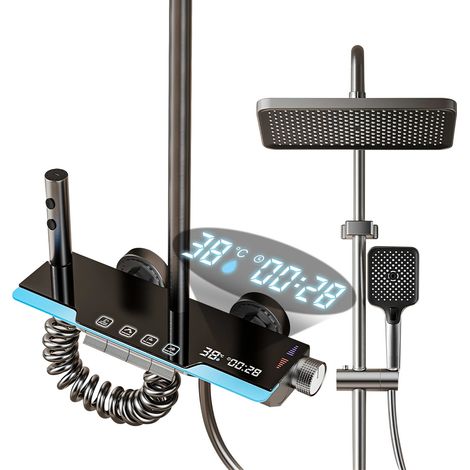 Grau Piano Keys Duscharmatur-Set Mehrfach-Duschmodi Duschsystem mit 4 Funktionen Digitalanzeige (SetC)