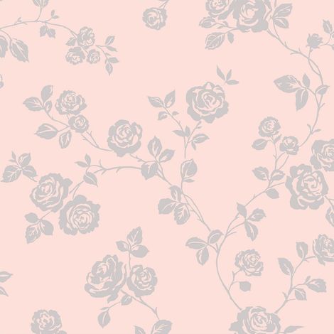 Floral Rose Wallpaper Soft Pink Textured Silver Glitter Effect 10m Roll (1/4)