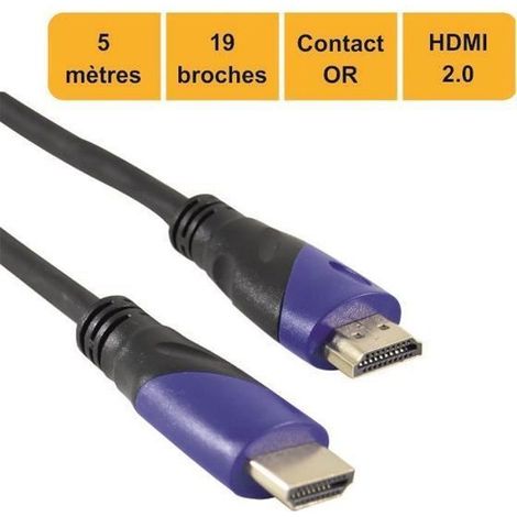 Câble HDMI 2.0 High Speed 5m 4K 19 broches (1/3)