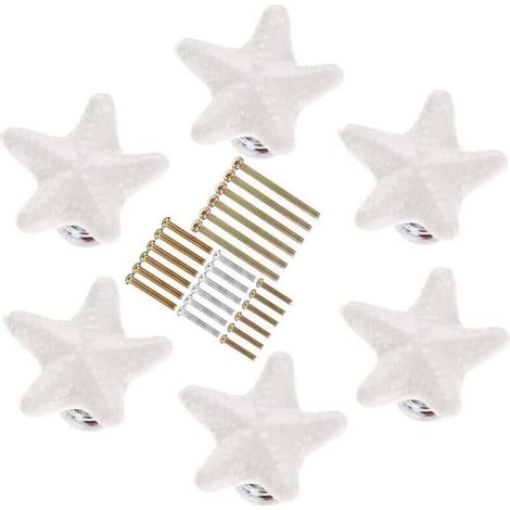 6 Pièces Bouton de Meuble en Forme d'Etoile de Mer avec 4 vis de différentes tailles, poignee de meuble cuisine en céramique,pour Placard Armoire Cuisine, Chambre d'enfant (Blanc) (1/5)