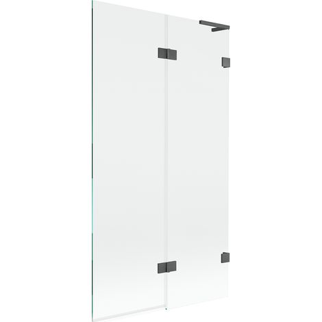 Mexen Lunar L paravento per vasca da bagno a 2 ante destro 100 x 150 cm, trasparente, grigio canna di fucile spazzolato (1/5)