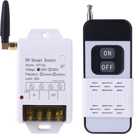Interrupteur récepteur sans fil à télécommande, 315MHZ 433MHZ + 220V 380V 30A, avec lumière Led, transmetteur 2000M (1/5)