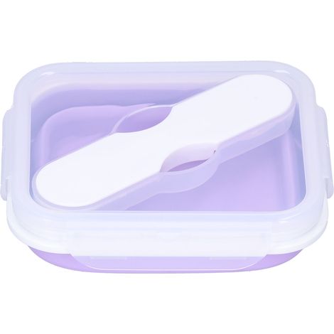 Fiambrera plegable de silicona con tenedor y cuchara integrados, para la oficina y el colegio. (1/5)