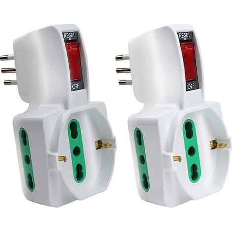 Adaptateur multiple triple avec interrupteur, italien 10/16 A et 1 prise Schuko 10/16 A, fiche italienne 10 A, avec protection contre les surcharges, lot de 2 (1/5)