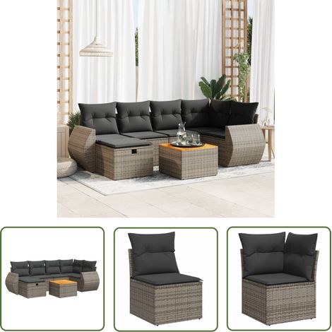 vidaXL Salon de jardin avec coussins 7 pcs gris résine tressée (1/5)