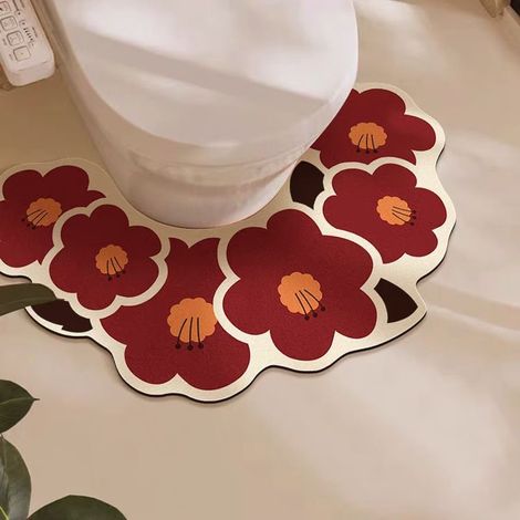 Tapis de toilette en forme de U - résistant, fond antidérapant, absorbant, à séchage rapide et respirant.（Rouge）