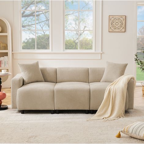 Divano 3 Posti in Ciniglia Beige, Design Contemporaneo, Seduta Extra-large 57 cm (1/5)