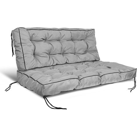 Conjunto Cojín de jardín con lado alto 120/80 cm + 120/40 cm para banco de palets, impermeable, gris