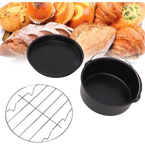 Friteuse à air chaud, friteuse électrique, panier de cuisson, plaque à pizza, grille, accessoires pour friteuse à air chaud, ensemble noir 3 pièces, 15 cm (1/5)