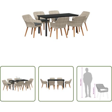 vidaXL Garten Tisch -  Garten Essgruppe mit Kissen 7 pcs Hellgrau Poly-Rattan (1/5)