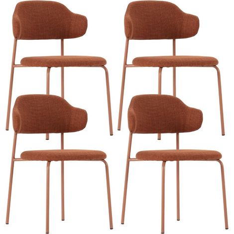 Lot de 4 Chaises vintage en métal avec assise et dossier en tissu chiné terracotta - LADERI (1/5)