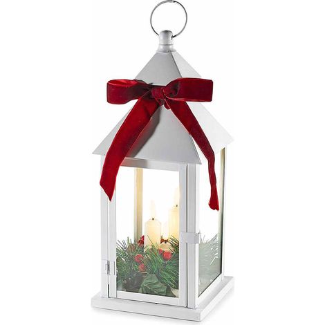 Lanterne de Noël en métal avec 3 bougies LED, 15x15x35 cm