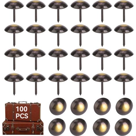 100 Pièces Clous de Tapissier, Clou Tapissier Bronze, Clous Ameublement Décoratifs, Clous Ameublement Punaises d'ameublement Rétro pour Canapés Fauteuils Lits Chaises (1/5)