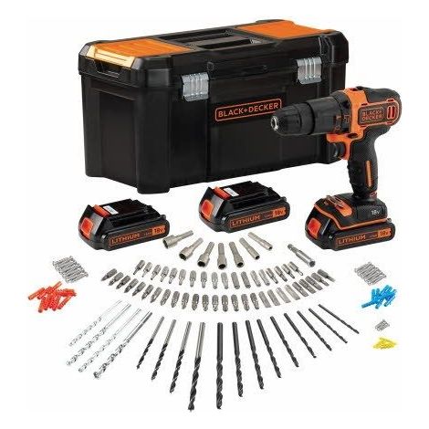 BLACK+DECKER BDCHD181B3A Akku Schlagbohrschrauber 18V/3x1,5Ah Zubehör 120-tlg Koffer (1/2)