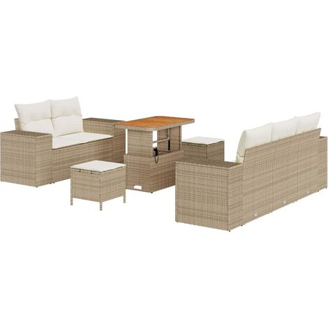Garden Sofa Set Height-Adjustable 8 pcs Beige Poly Rattan vidaXL (1/5)