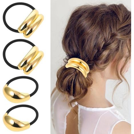Set mit 4 goldfarbenen Metall-Haargummis für Pferdeschwänze – Haaraccessoire – Haarspange – Haargummi – Haargummi (1/4)