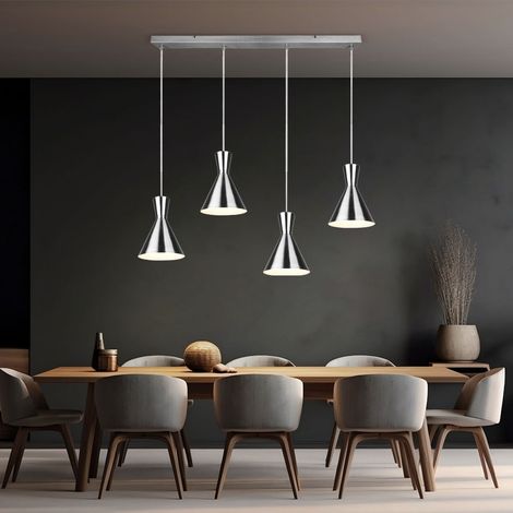 Suspension lampe à suspension lampe de salle à manger lampe de salon, métal nickel mat, 4 ampoules E27 réglable en hauteur, H 150 cm (1/5)